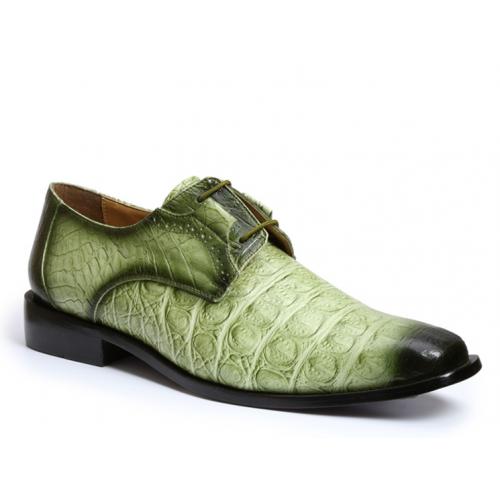 Giorgio Brutini "Hendricks" Sage Green / Dark Green Hornback Crocodile Print Shoes 21092